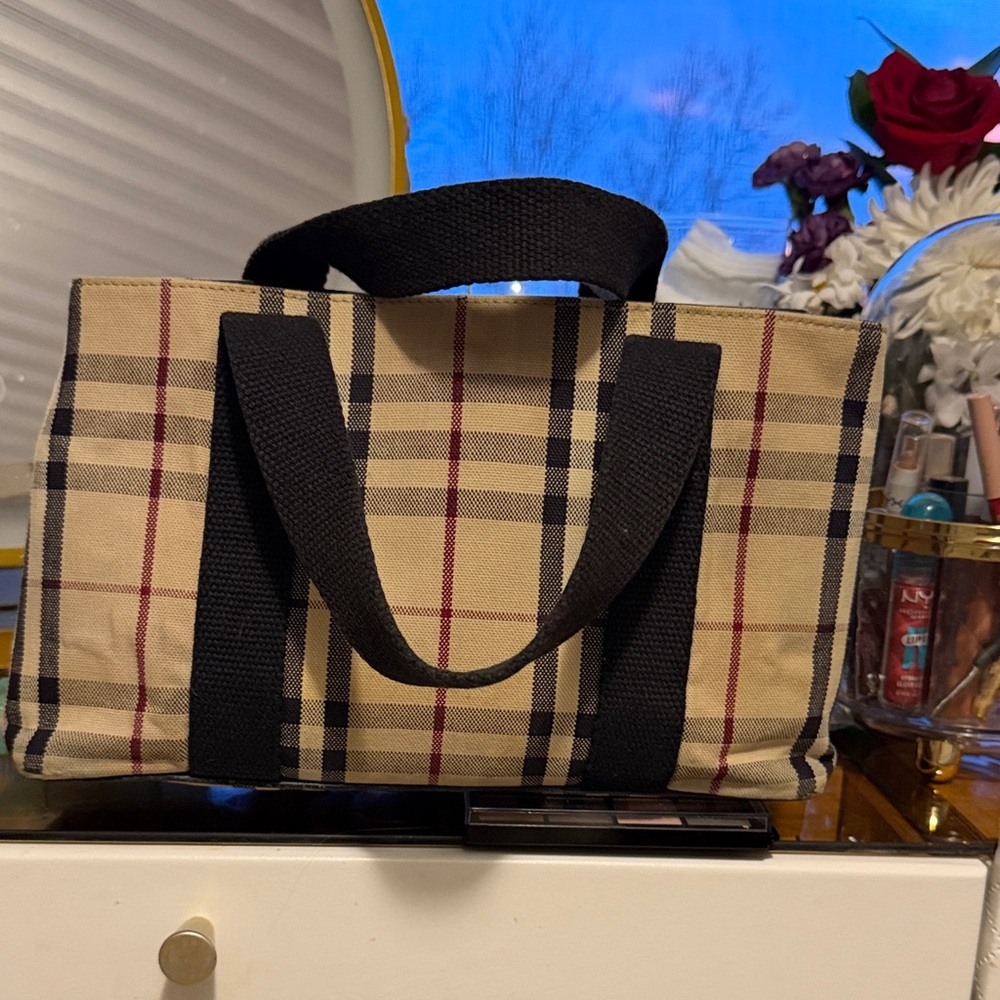 Burberry Black Canvas Bag with Snap Closure